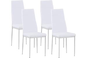 GOLDFAN Set di 4 Sedie Moderne per Sala da Pranzo Cucina Alte Finta Pelle Sintetica PU con Gambe Incrociate Cromate per Salotto, Ufficio, Bianco