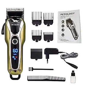 Petology Automatic Rechargeable Professional Pet Hair Trimmer with LCD Display and Turbo Mode for Dog and Cat (Green and Black)