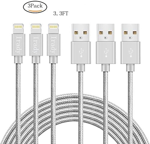 Lightning Cable,Irady 3Pack 3.3ft / 1M Nylon Braided USB Cord Charging Cable Charger for iPhone X iPhone 8 Plus 8 7, iPhone 7 Plus 6 Plus 6s 6, iPhone 5s 5 Se, iPad, iPod mini Air Pro iPod touch nano 7 and More, Grey