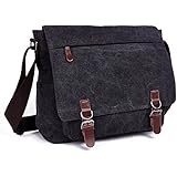 LOSMILE Laptop Messenger Bags, Men's Shoulder Bag, 16 Inches Vintage Canvas Bag for School and Work, Multiple Pocket. (Black)
