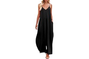 MJGkhiy Salopette Donna Estiva Cotone Baggy Overall Tuta Intera Jumpsuit Pagliaccetto con Tasche Tinta Unita Plus Size Tute Salopette Senza Maniche Larga con Fiori Stile Casual Strappato Pantaloni
