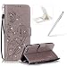 Produktbild iPhone 7 Hülle Lanyard Leder Brieftasche Case,iPhone 7 Strap Schutztasche Leder Hülle,Herzzer Prämie Bling Glitzer Diamanten Einfarbig [Schmetterling Blätter Geprägte Geschnitzte] PU Leder Geldbörse Bookstyle Magnet Kartenfach Schutzhülle Tasche Leder Handyhülle Case Cover für iPhone 7 4.7 Inch + 1 x Frei Weiß Handy Halterung Ständer + 1 x Frei Silber Touch Pen Stift Stylus - Grau