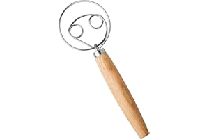 FRUHLING Batidor de masa danesa y batidor de huevos, mango de madera, batidoro de acero inoxidable para hornear, pan, pasteles y postres