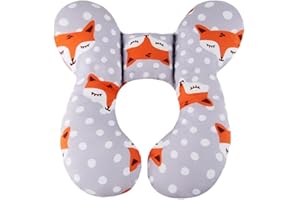Oreiller Bébé Support de Cou et Calé-Tête, KAKIBLIN Oreiiler Voyage Calé-tête pour Enfant Utilisé dans Siège d'Auto, Poussette, Landau, Renard Gris
