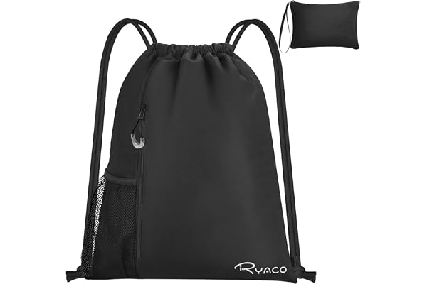 RYACO Vattentät ryggsäck med dragsko, simning sport gymväska, med blixtlåsficka utomhus, vattenkopps nätpaket, torr och våt s