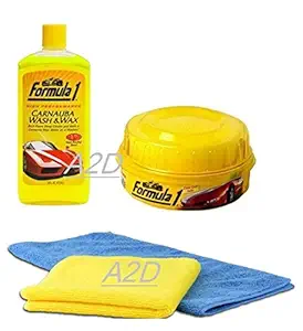 A2D Combo of 2 Microfiber Clothes Formula 1 Polish 230gm + Formula 1 Shampoo 473ml for Cars