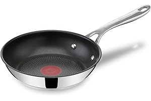 ‎TEFAL TEFAL E30402 Jamie Olivier Cooks Direct Patelnia 20 cm, stal nierdzewna, nieprzywierająca powłoka wzmocniona tytanem, wskaźnik Thermo Signal, nitowany uchwyt, do wszystkich kuchenek, srebrny/czarny