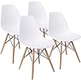 Furmax Pre Assembled Style Mid Century Modern DSW Shell Lounge Plastic Kitchen, Dining, Bedroom, Living Room Side Chairs Set of 4, White