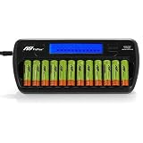 Cargador de Pilas Recargables,Flepow 12 Bay/Slot del Tipo AA / AAA para Ni-MH Ni-Cd,Cargador de Batería con 12 ranuras LCD,Cargador Rápido Inteligente para Pilas(No Incluye Pilas)