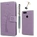 Produktbild Huawei P Smart Hülle, Wallet Handyhülle PU Leder mit TPU Inside Brieftasche Cover, Kartenfach Magnetverschluss Standfunktion Schutzhülle, Eule Muster Filp Case für Huawei P Smart in Lila Licht