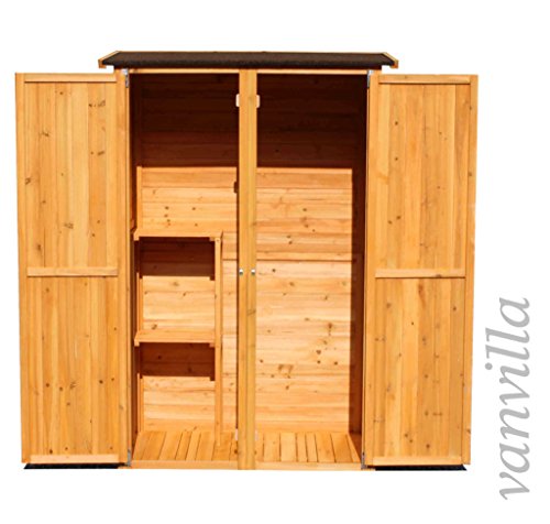 vanvilla Geräteschuppen Holz Flachdach Groß Naturfarben Gerätehaus Gartenschrank - 2