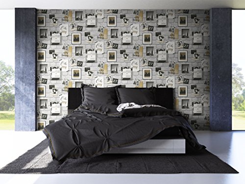 NEWROOM Steintapete Grau Papiertapete Stones & Style Bilderrahmen schöne moderne und edle Design 3D Optik , inklusive Tapezier Ratgeber - 4
