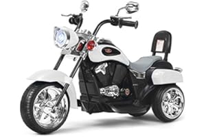 FANTASK 6V Elektro Motorrad Kinder mit verstellbaren Scheinwerfer, Dreirad Elektromotorrad mit Sound, Weiß