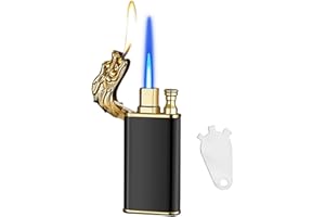 PIOYYDS Torch Lighter, Double Flame,with Adjust Flame Tool,Creative Windproof Jet Flame Lighter,Refillable Butane Lighter for Outdoor Indoor Candle, Creme Brulee, BBQ, Kitchen(Sold without Gas)(Style-A)