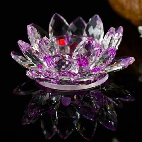 Value for Money Products Crystal Glass Multi Lotus Flower Candle Tea Light Holder Spin system & Gift Box (Purple)