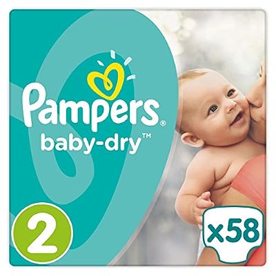 Pampers - Baby Dry - Couches Taille 2 (3-6 kg) - Pack Géant (x58 couches)