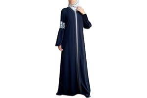 POIUIYQA Robe de Prière Femme Musulmane Solide Arabe Kaftan Abaya Robe Musulmane Femmes Casual Tenue de Priere Islamique Grande Taille