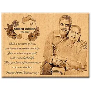 GFTBX 50th Anniversary Personalized Engraved Rectangular Wooden Photo Plaque Wedding Gift for Couples(12 x 9 inches, Brown)