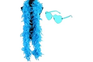UOTO Feather Boas with Heart Rimless Sunglasses, 2m/6.6ft Colorful Feather Boa for Women for Dancing Wedding Party Cosplay Halloween (Blue)