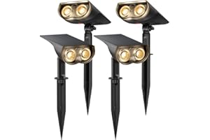 Linkind 800 Lumen Solar Lights Outdoor Garden, 22-LED Owl-Like Solar Spotlights, 3 Brightness 2-Way Installations, IP65 Waterproof Dusk-to-Dawn Auto On/Off for Pathway, Patio, Yard, 3000K, 4 Pack