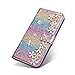 Produktbild Galaxy A6+ Plus Bling Brieftasche Hülle Lucky Flowers, SevenPanda Luxus Bling Diamant Glitter Kristall Rhinstone [3D DIY Blume] Glücklich Blume Premium PU Leder Magnetverschluss Folio Stand Shockproof Schutz Kartensteckplatz Halter Standplatz Abdeckung Glänzende Ganzkörper Hülle für Samsung Galaxy A6 Plus 2018 - Regenbogen Blau
