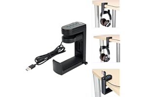 KIWIFOTOS Support pour casque avec concentrateur USB, support de suspension pour casque sous le bureau avec 4 ports USB (1 USB 3.0 + 3 USB 2.0), support de casque réglable pour casque, parapluie, sac