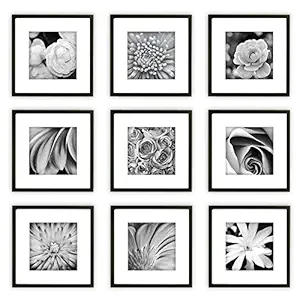 HighOnDesign Square Wooden Photo Frame Wall Gallery Kit set of 9 pieces in Black Colour