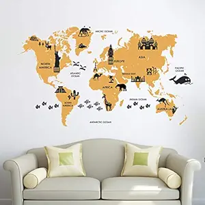 doodad Satin Matte Vinyl World Map Wall Decor, PVC Wall Decors, Self Adhesive Wall Sticker for Home Wall Decoration Items and World map Decor for Office, School & Other Wall Decoration.