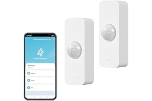 RISOON Sensor de Movimiento WiFi, Detector de Movimiento Inteligente inalámbrico Tuya PIR para Seguridad en el hogar, con aplicación de monitoreo Remoto, Comando de Voz Compatible con Alexa (2 Pack)