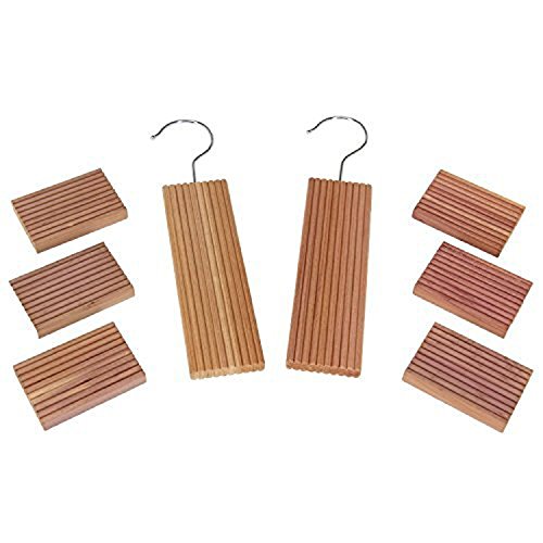 Huji Natural Non-Toxic Cedar Wood Hang Ups and Cedar Moth Mildew Repellent Blocks for Clothes Coats Closet Storage (2 Set, Cedar Hanger and Blocks)
