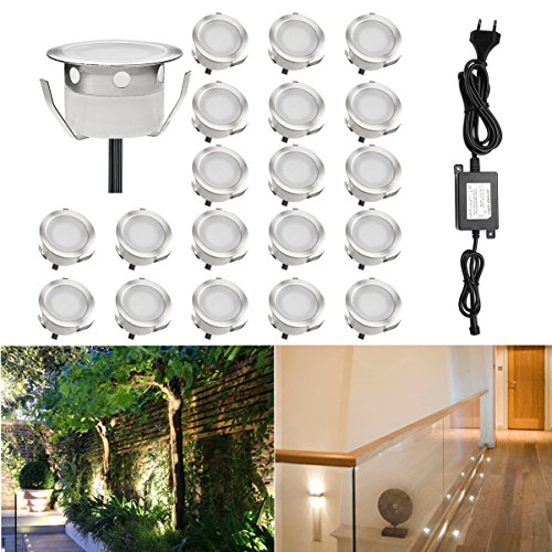 QACA 20er LED Einbauleuchten Bodeneinbaustrahler Warmweiß Außen Wasserdicht IP67 0.6W Ø30mm Treppenstufen Garten Terrasse
