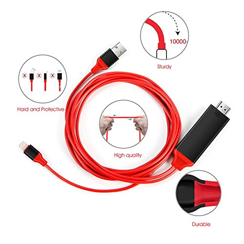 Lightning HDMI Kabel,2 Meter Kabel HDTV MHL Kabeladapter von Penzo,1080P,Transmit Audio und Video Heimkino für iPhone 7/6s/6/5s/5 iPad iTouch TV Projektor (rot, 6,6ft) - 4