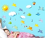 ufengke® Flusen Vögel und Musiknote Wandsticker, Kinderzimmer Babyzimmer Entfernbare Wandtattoos Wandbilder - 2