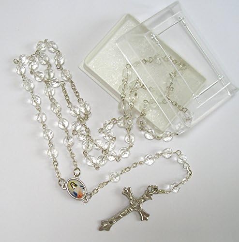 Divine Mercy Faceted Clear Rosary Beads with enamel Junction
