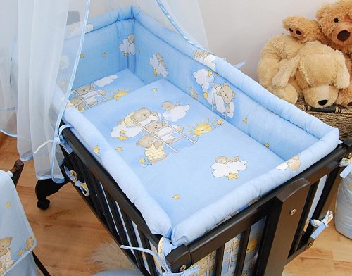 LARGE PADDED CRIB BUMPER 260 cm LONG TO FIT REGULAR CRIB / CRADLE 90x40 cm - ON LADDERS BLUE