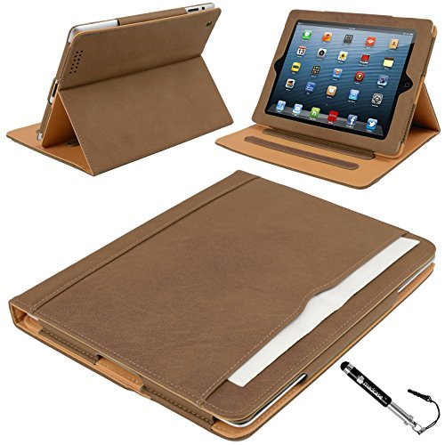 Madcase Apple iPad Air 2 / Air Smart Case Etui Faux Ledertasche Hülle mit Auto Schalf und Wach Sleep-Funktion inkl. Displayschutzfolie und Stylus Touch stift - Braun / Beige