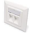 DIGITUS Empty Case for Keystone Module Empty Plug Socket 2 x RJ45 + Dust Protection Frame 80 x 80 mm Centre Panel 50 x 50 mm White (RAL9010)