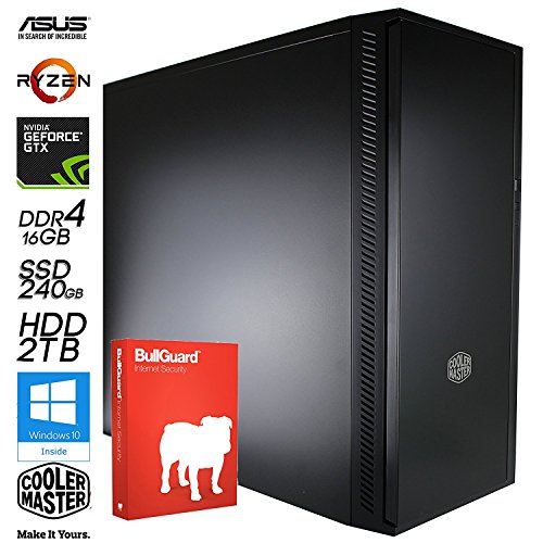 SNOGARD AMD RYZEN High Power Gaming PC incl. Windows 10 | AMD-Ryzen 7 1700X 8x 3400MHz, 8GB NVIDIA GeForce GTX1070 PCIe Overclocked, 16GB DDR4 RAM, 240GB SSD + 2000GB HDD + DVD±RW • Gaming-PC Komplett System | Desktop PC Gamer Computer