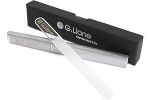 Crystal Glass Nail File - G.Liane Professional Double Sided Etched Glass Nail Files with Case for Shaping The Natural Nails and Artificial Nails Manicure Pedicure Nail Care Gift Set (Clear Round)