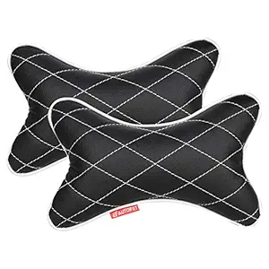 AUTOFIT Double Quilted UNIVERSAL CAR CUSHION PILLOW Combo Set - Car Neck Rests (Set of 2 pieces) Black And Silver