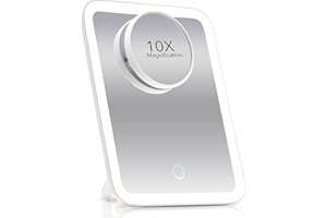 ‎FANCII Fancii Tragbarer LED Schminkspiegel, Reisespiegel mit Licht, 3 Farbeinstellungen und 10 Fach Vergrößerungsspiegel, Beleuchteter Make-Up Spiegel mit Beleuchtung, dimmbares - Aura Go (Weiß)