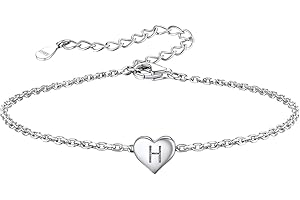SILVORA S925 Sterling Silver Bracelet for Women, Adjustable Heart Bracelet with Initial,16cm Plus 5cm Extension Chain