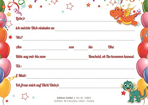 Lustige Drachen / Dinosaurier-Einladungskarten im Set (10863) zum Kindergeburtstag von EDITION COLIBRI © – umweltfreundlich, da klimaneutral gedruckt - 2
