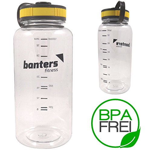 Banters® Fitness 1 Liter Sport-Trinkflasche BPA-frei mit Schraub-Verschluss | Flasche für Fitness, Sport und Freizeit | leicht, bruchsicher und 100 % dicht – ohne Weichmacher! - 4