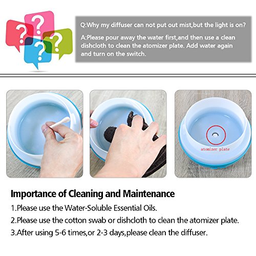 YCTA® 300ml Aroma Diffusor Luftbefeuchter Ultraschall mit 7 farben LED Farbwechsel Duftzerstäuber Humidifier Essential Oil Diffuser Purifier für Babies Kinder Haus Yoga Büro Spa (Blue) - 5