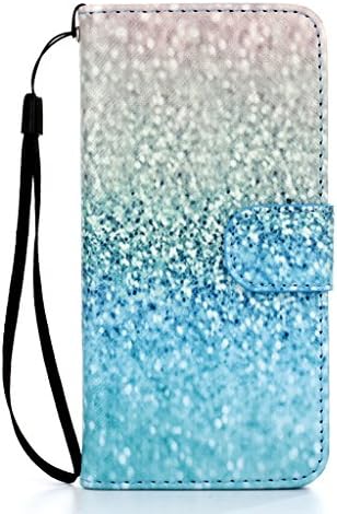 JGNTJLS iPhone 5/5S/SE Leather Case[Free Tempered Glass Screen Protector] With Hand Wrist Strap,Colorful Pattern Design,Flip PU Leather Wallet Card Slot Stand Case Cover For Apple iPhone 5/5S/SE 4.0" Inch (Blue,Sand)