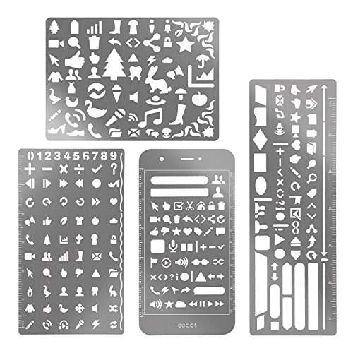 eBoot 4 Stück Edelstahl Zeichnung Malerei Schablonen Skala Vorlage Sets Grafiken Schablonen für Scrapbooking, Karten und Craft Projekte