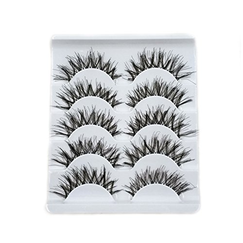 TianQin WY 5 pares naturales mirar pestañas falsas hechas a mano desordenado 3D cruz de moda falsas pestañas de extensión para maquillaje (negro 5 pares)