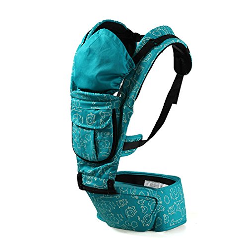 ECOSUSI 100% Cotton Cute Design Hip Seat Baby Carrier Front and Back Carrier with Waist Stool Sapphire