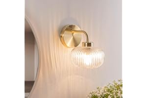 ValueLights | Gold Wall Light Fitting with Clear Ribbed Lampshades | Bath Wall Lights, Home Décor & Improvement Essential | IP44 Bathroom